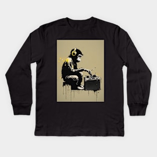 Handsome Illustration of BANKSY DJ Monkey Thinker Kids Long Sleeve T-Shirt